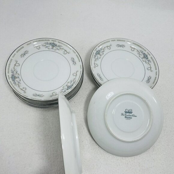 Vintage Wade Diane Cup Saucer 6” Set Lot 12 Plate Dish Serving Flower Circa 1980 - Picture 9 of 10